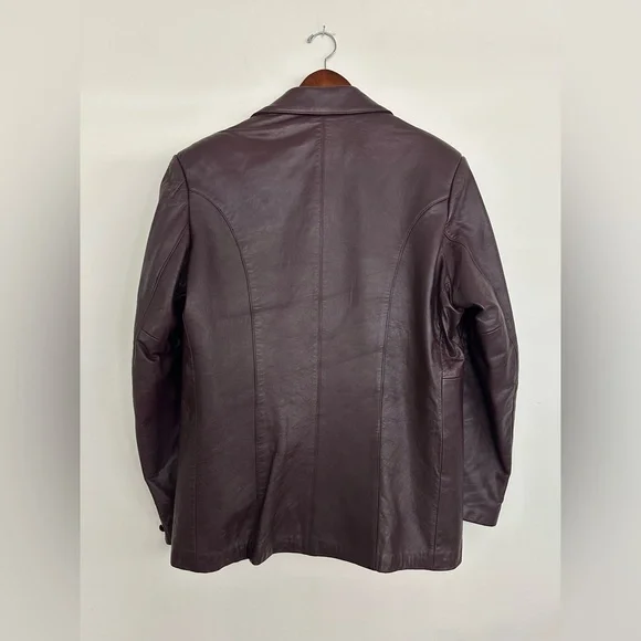 Vintage Diamond Leather Oversized Blazer – Burgundy Oxblood – 90s Slouchy Fit